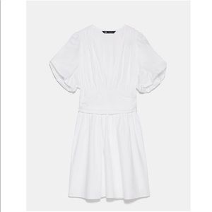 BRAND NEW Zara Poplin Dress White Puff Sleeve